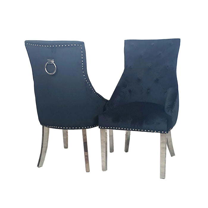 Pair Of Cheshire Black Plush Velvet Velvet Knocker Dining Chairs