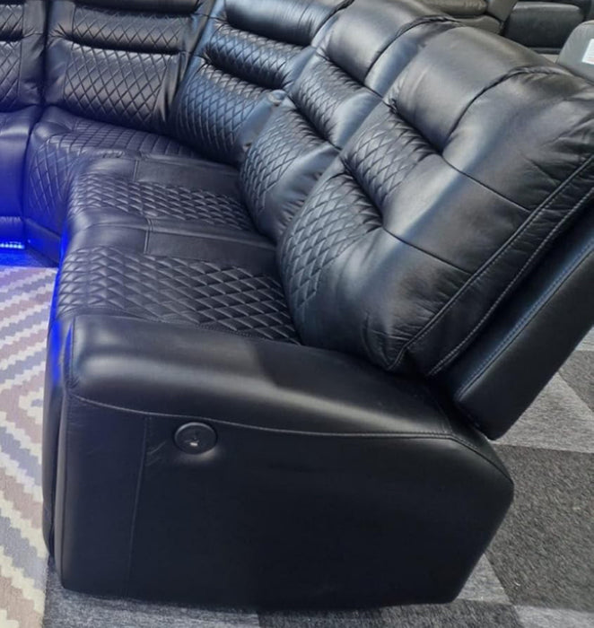 Halifax Electric Black Leather Recliner Corner Sofa