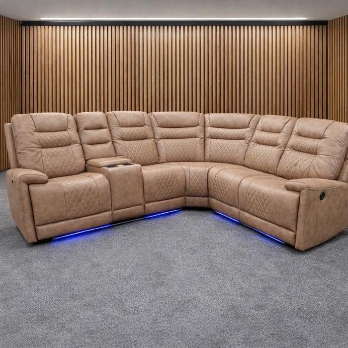 Halifax Electric Tech Mocha fabric Recliner Corner Sofa