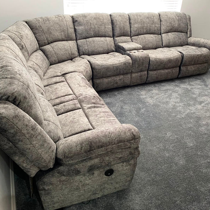 Infinity 6 Seater Modular Fabric Electric Recliner Corner Sofa in Grey fabric Inc Cupholder