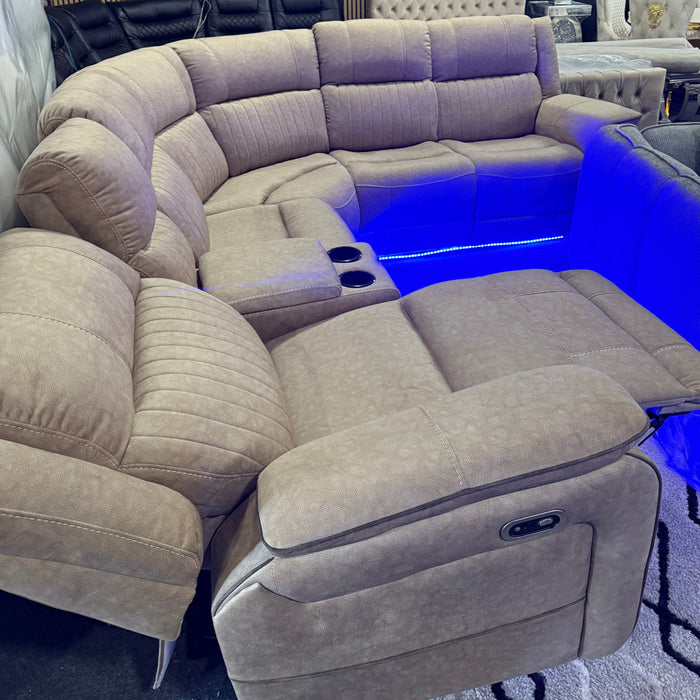 Cassa Beige Fabric Electric Recliner Corner Sofa