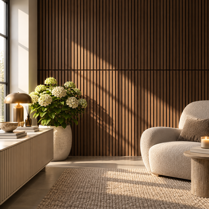 Lite weight Slatted Acoustic Wall Panels - 120x30cm (Set Of 4 )Self Adhesive, 5 Colours