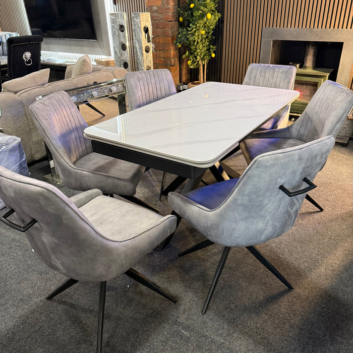 Obsidian Ceramic Extending table with 360 spin chairs dining set