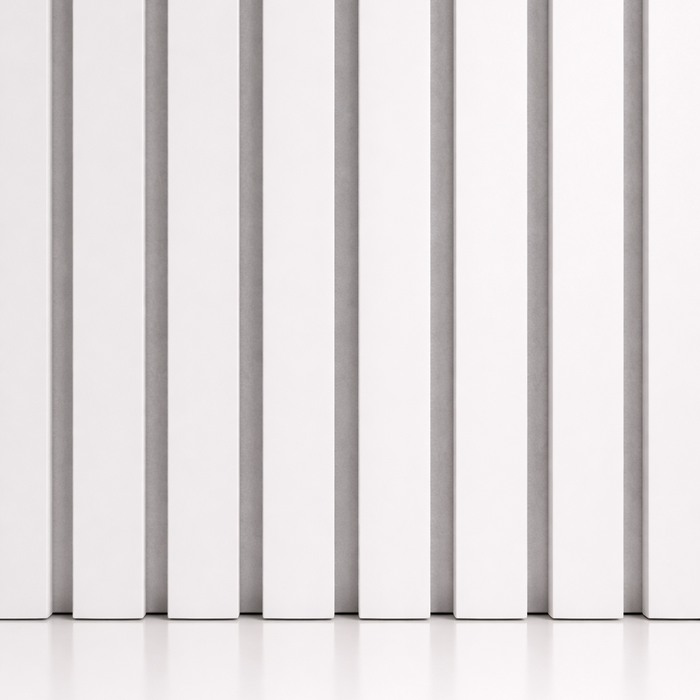 White on white felt back Acoustic Premium slatted wooden wall Panels 2400mm x 640mm x 21mm