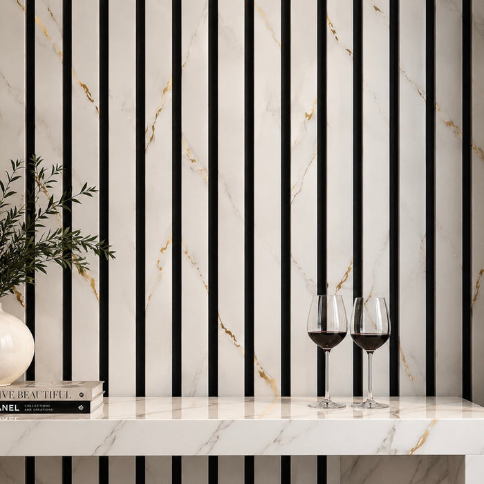 Acoustic White & Gold marble Premium wooden wall Panel 2400mm x 600mm