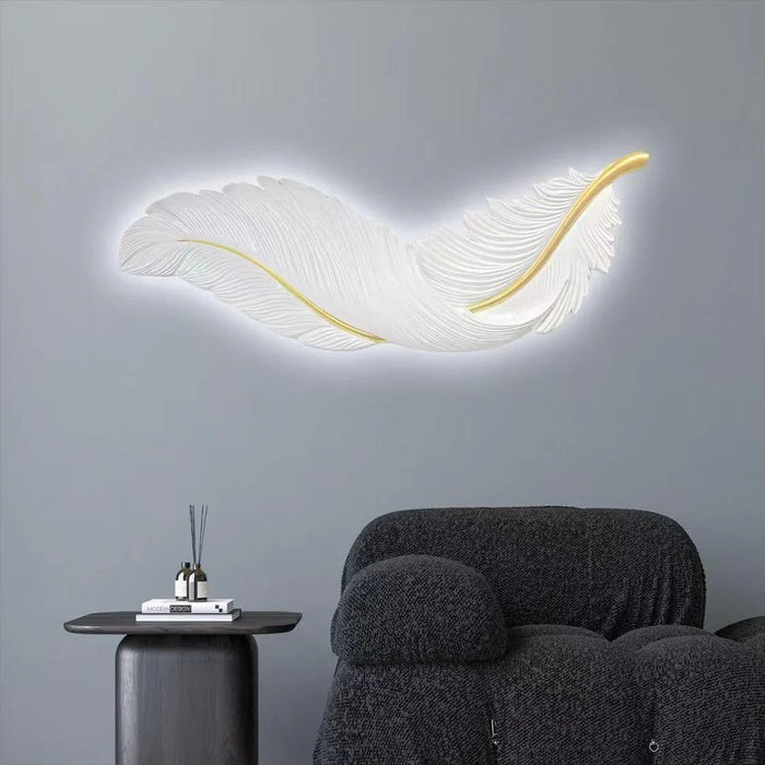 Feather wall art with back lighting