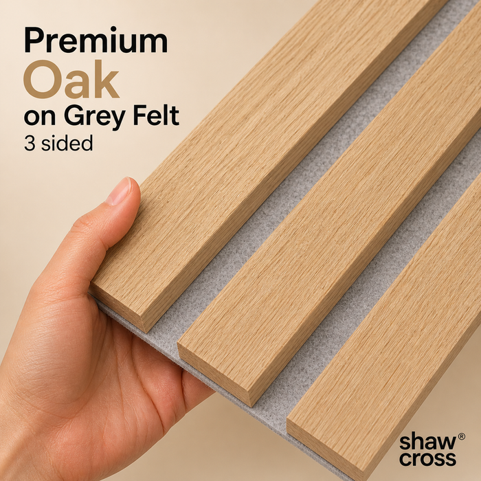 Acoustic Deluxe 3 Sided wooden wall Panel 2400mm x 640mm x 21mm - Multiple Colours