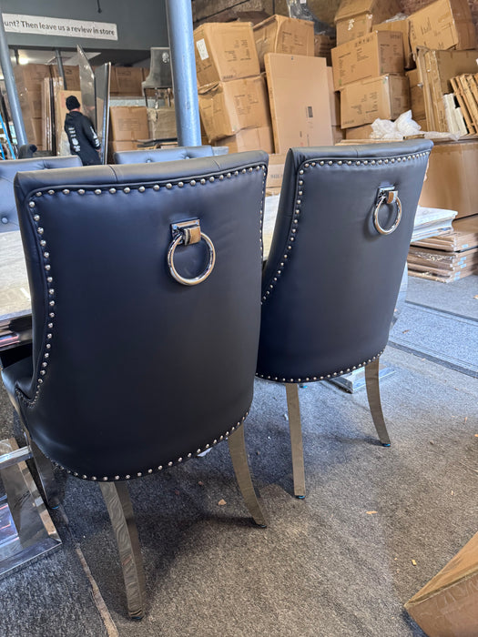 Pair Of Cheshire Black leather Knocker Ring Dining Chairs