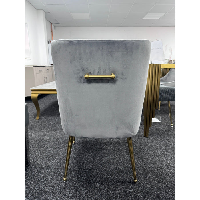 Pair of Windsor Grey velvet & Gold Fabric dining chairs