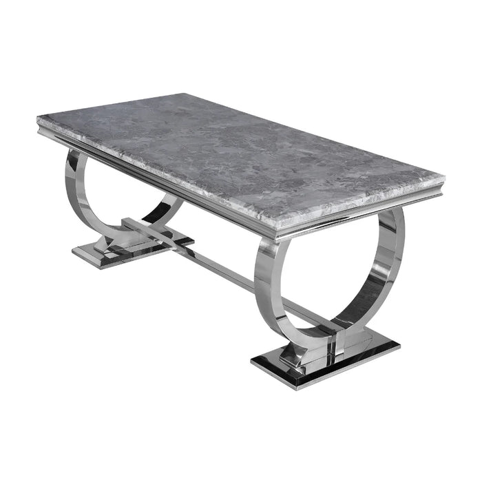 Ariana Marble 1.8M Dining Table With Grey Lucia Quilted Velvet Knocker Chairs