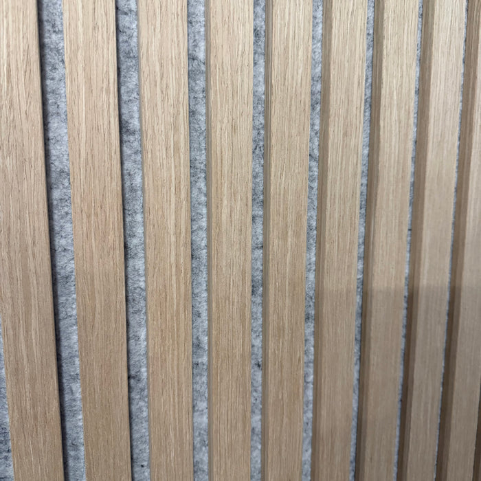 Oak on Grey felt Acoustic Premier 3 Sided wooden wall Panel 2400mm x 640mm x 21mm