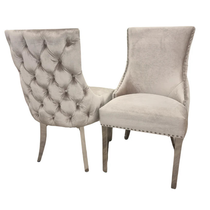 Pair of Kensington Beige Shimmer velvet dining chairs