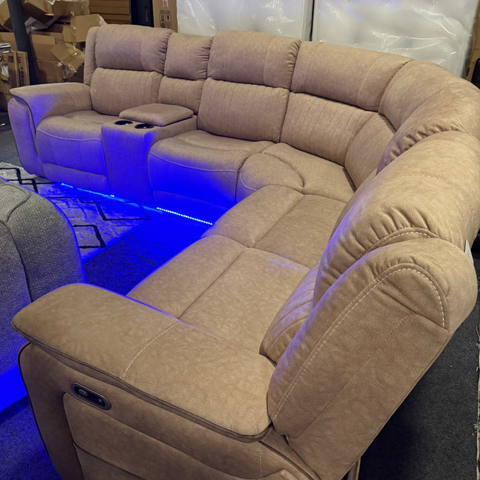 Cassa Beige Fabric Electric Recliner Corner Sofa