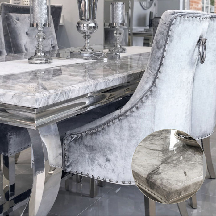 Ariana Marble 1.8M Dining Table And Cheshire Velvet Knocker Chairs
