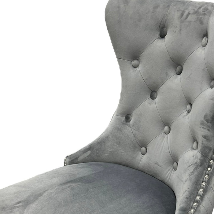 Pair of Mayfair Grey Velvet Lion Knocker Dining Lion Knocker Chairs in Fabric