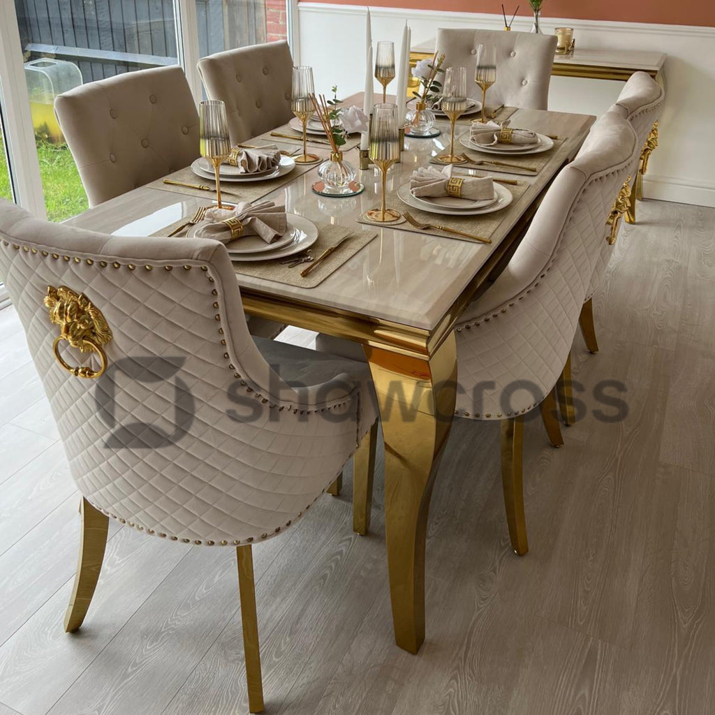 Louis Cream marble with Bentley Cream dining chairs - Main Image