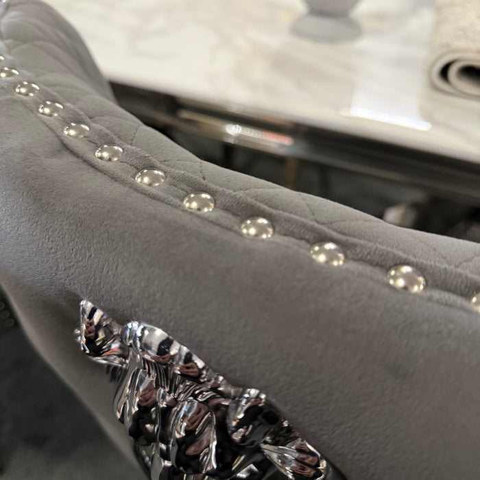 Louis marble 130Cm Round Dining Set With 4 Lewis Button Back Lion Chairs