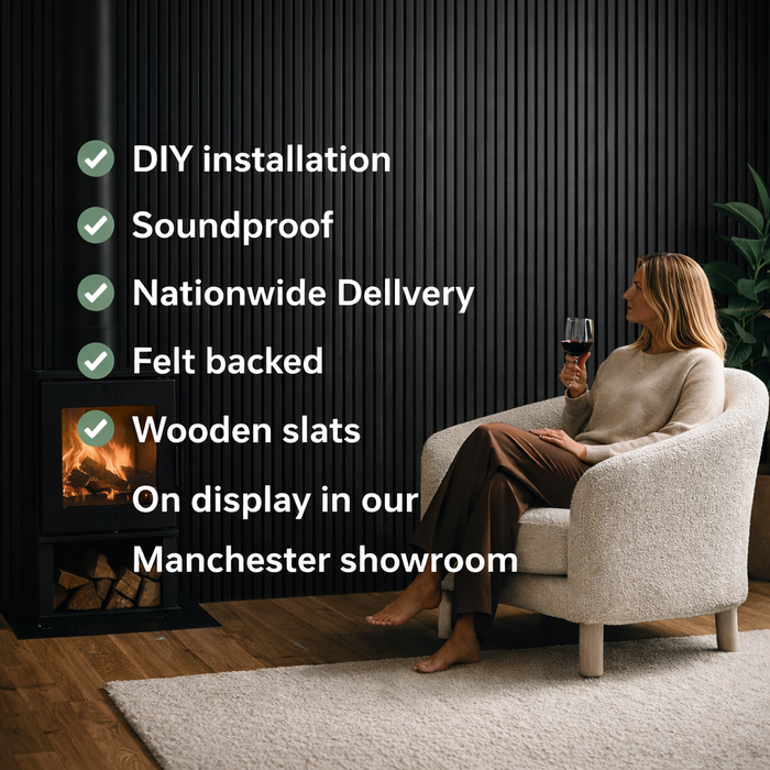 Light Grey Acoustic Premium slatted wooden felt back wall Panels 2400mm x 600mm - x1 Panel