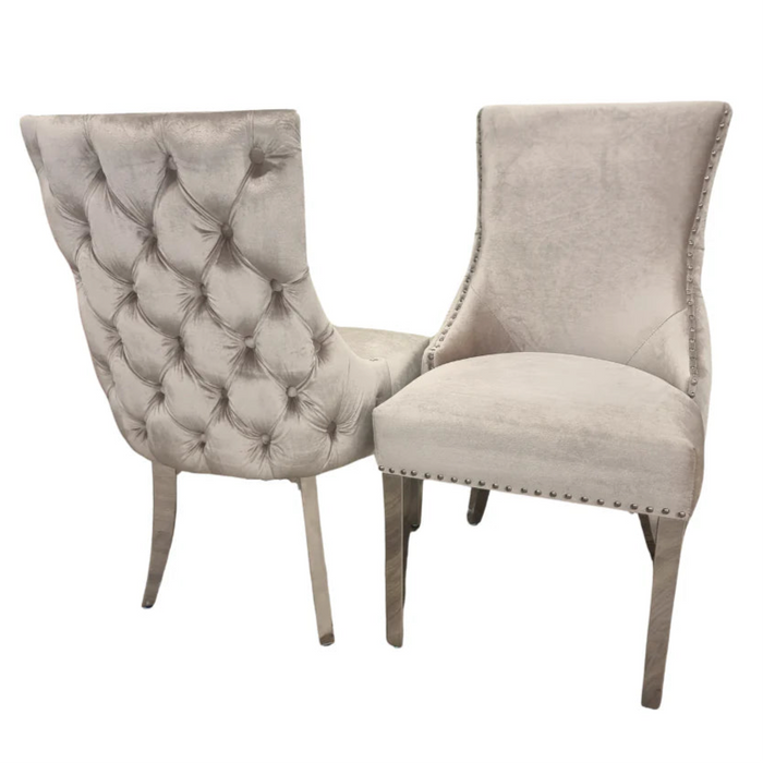 Pair of Kensington Beige Shimmer velvet dining chairs