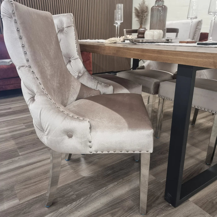 Pair of Kensington Beige Shimmer velvet dining chairs