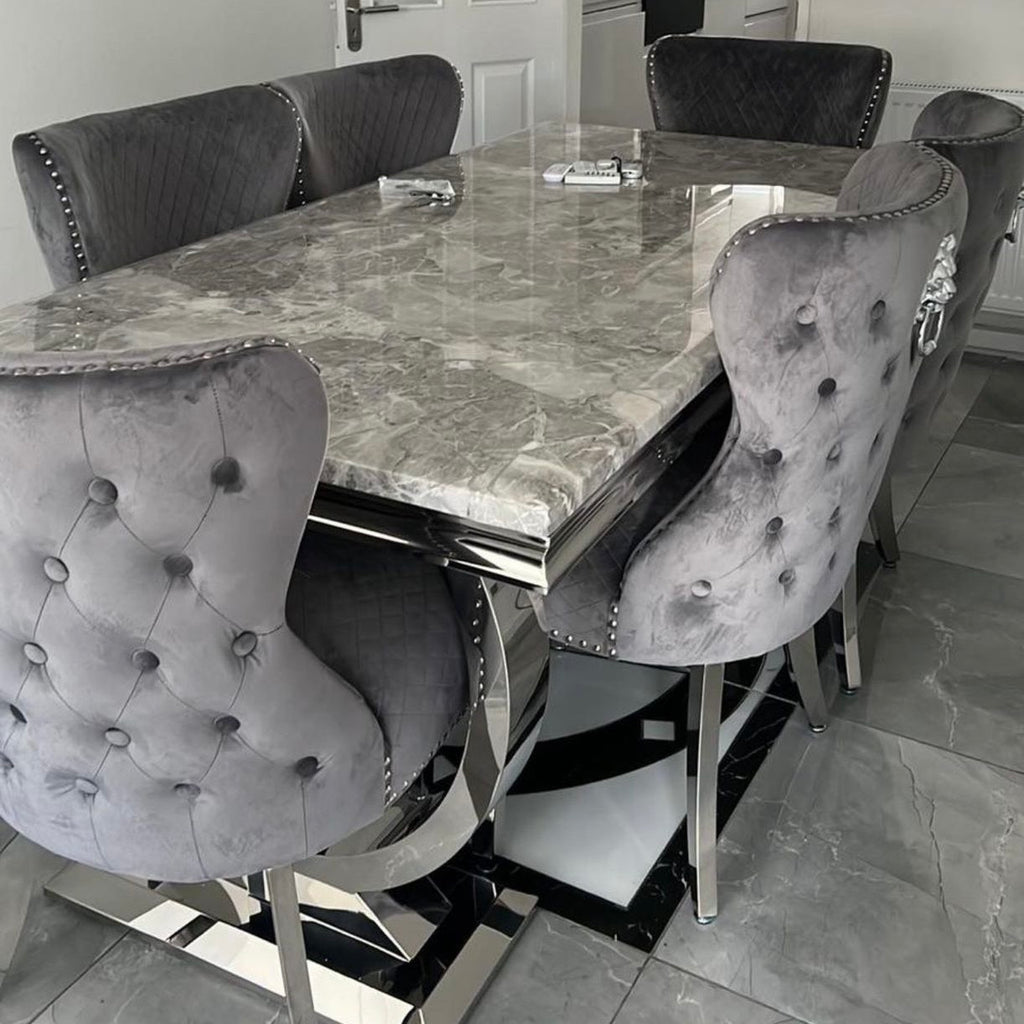 Ariana Luxury 1.8m Marble Dining Set With Lewis Lion Button Back Dining Chairs