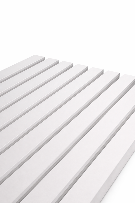 White on white felt back Acoustic Premium slatted wooden wall Panels 2400mm x 640mm x 21mm