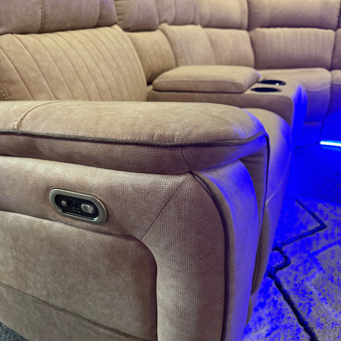 Cassa Beige Fabric Electric Recliner Corner Sofa