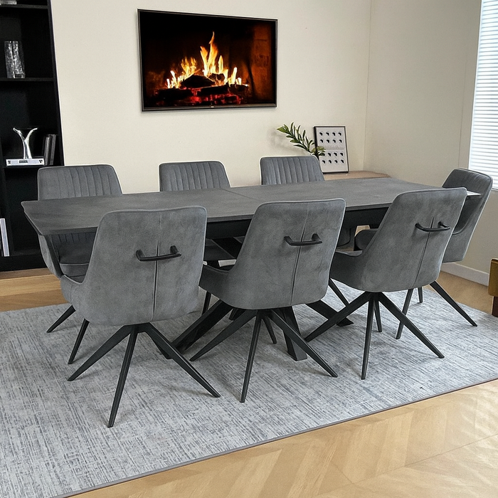 Obsidian ceramic extending with 360 spin chairs dining set