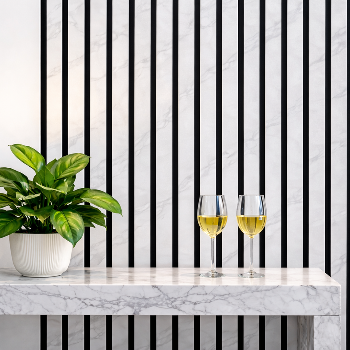 Acoustic White & Grey marble Premium wooden wall Panel 2400mm x 600mm