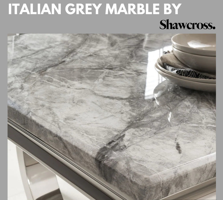 Ariana Marble 2 metre dining table with 8 velvet dining chairs with Lucia tall quilted lion knockers