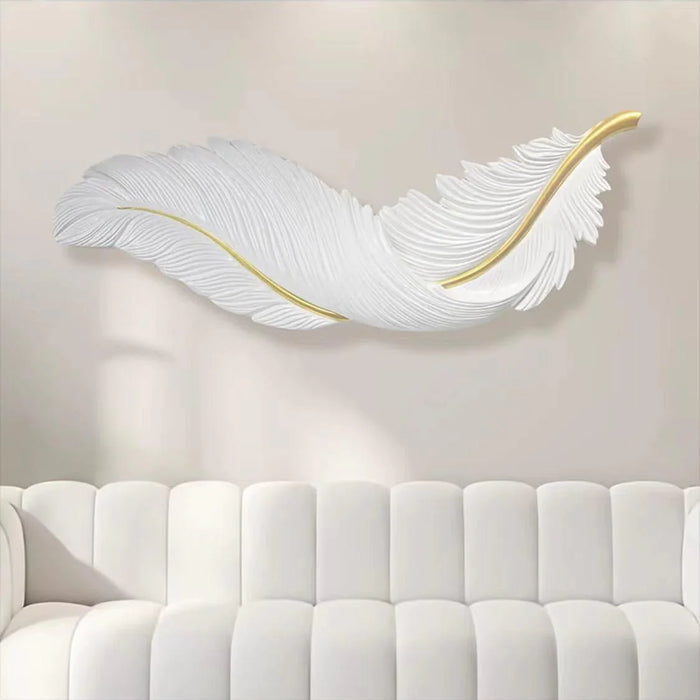 Feather wall art with back lighting