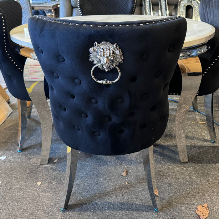 Pair of Lewis Black Velvet Dining chairs with lions head