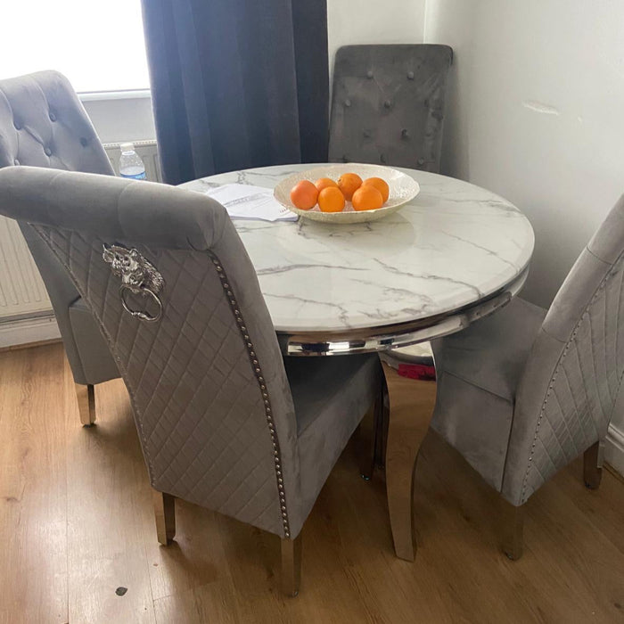 LOUIS ROUND 110CM MARBLE TABLE WITH 4 LUCIA KNOCKER BACK CHAIRS