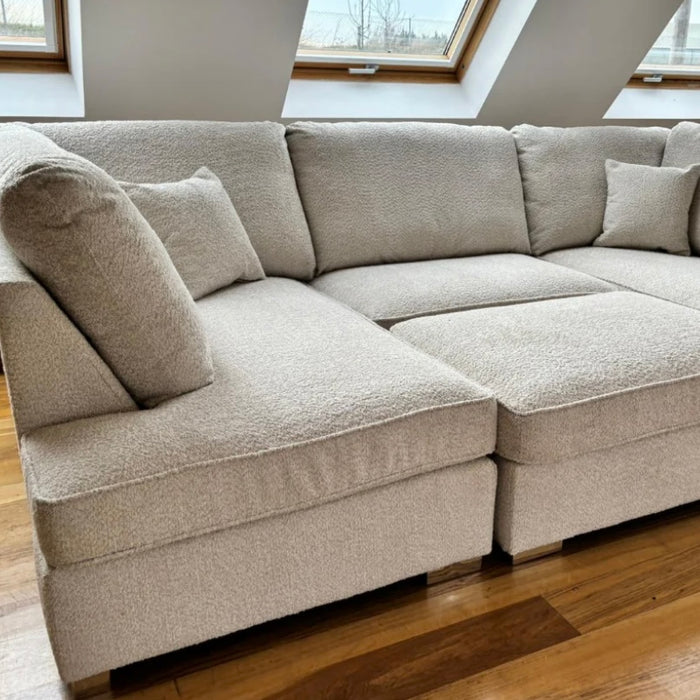 Carnaby U shape corner cinema sofa Beige Boucle fabric