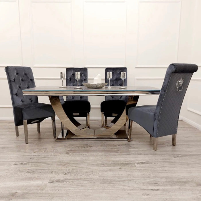 Denver Marble 2 Metre Dining Table With  Lucia Velvet Dining Chairs