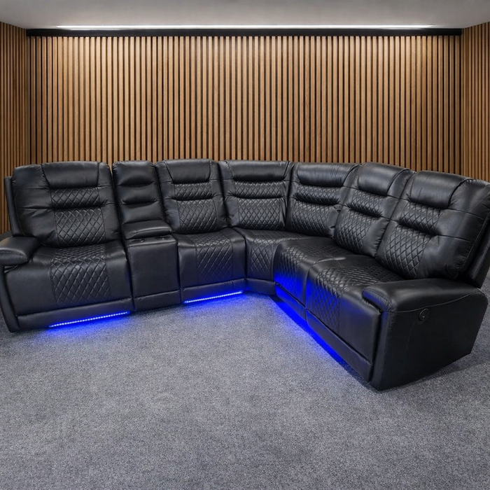 Halifax Electric Black Leather Recliner Corner Sofa