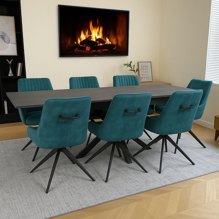 Obsidian Ceramic Extending table with 360 spin chairs dining set