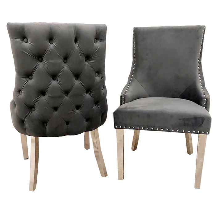 Pair of Kensington Grey velvet dining chairs