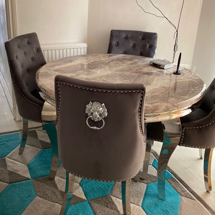 Louis Round 130Cm Marble Table With 4 Cheshire Chairs(Mocka Marble in first image )