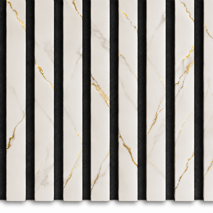 Acoustic White & Gold marble Premium wooden wall Panel 2400mm x 600mm