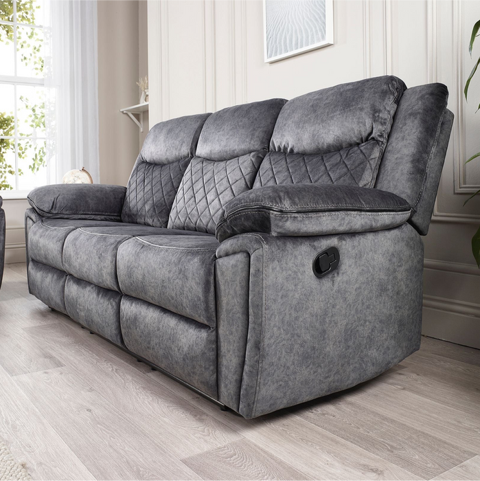 Brittany Grey Fabric 3 seater & 2 seater Recliner Sofa Set