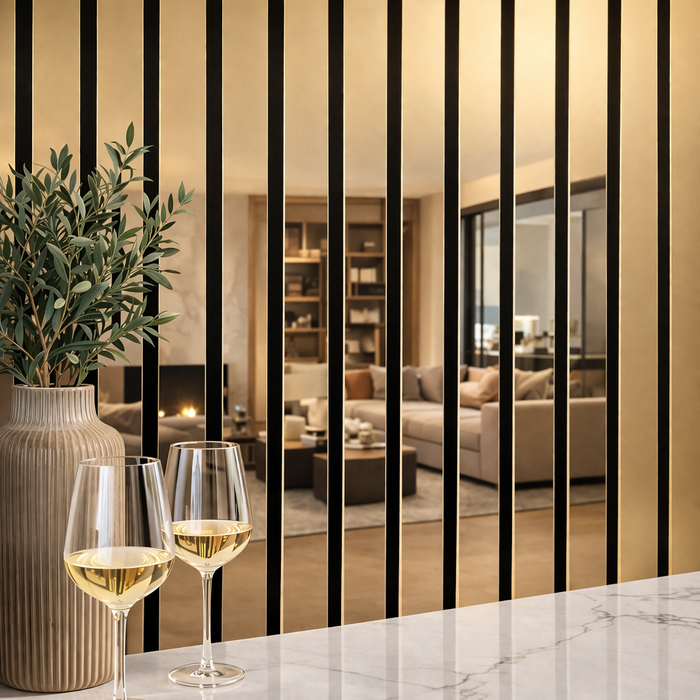 Extra Wide Gold Effect Acoustic Premium slatted wooden felt back wall Panels 2400mm x 320mm (Pack of 2)