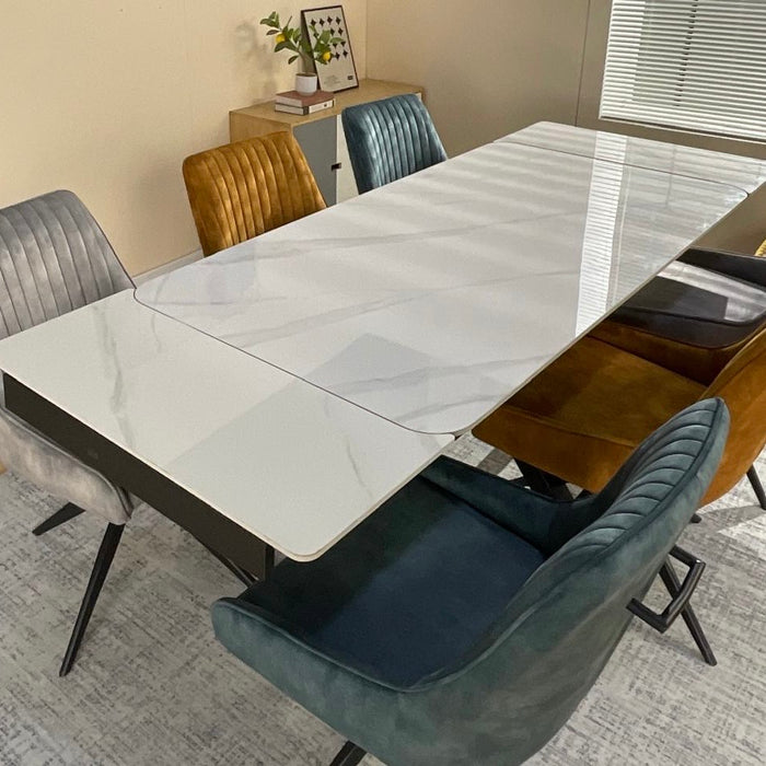 Obsidian Ceramic Extending table with 360 spin chairs dining set