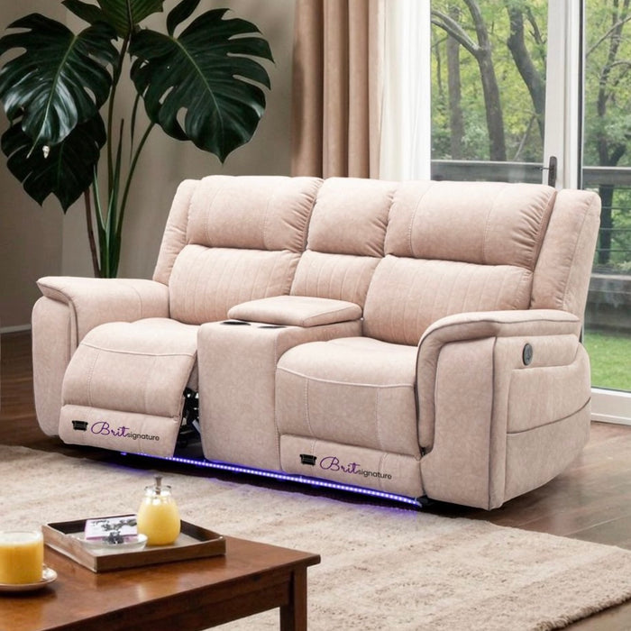Cassa electric 3 & 2 Recliner sofa set in Beige fabric with LED Lights