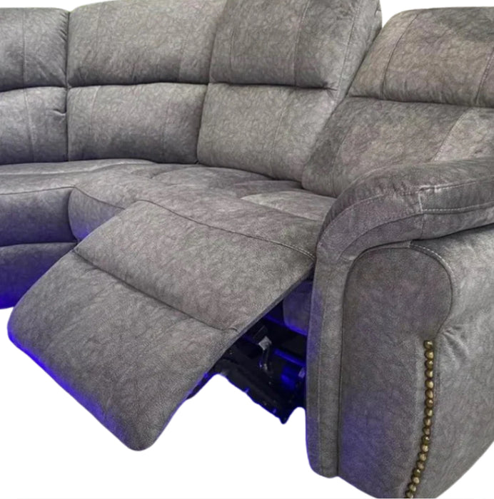 Berlin 5 Seater Fabric Electric Recliner Corner Sofa Inc Cupholder & Blue L.E.D Lightsh