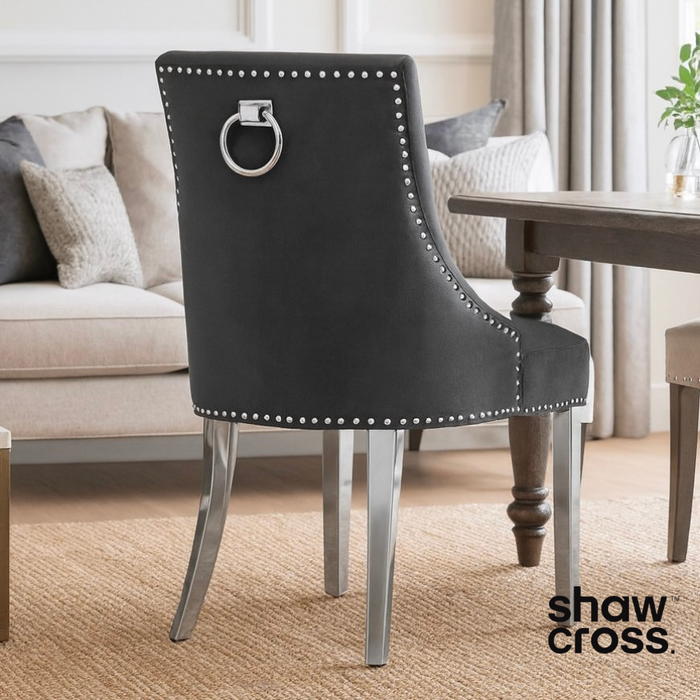 Pair of Cheshire grey velvet knocker dining chairs