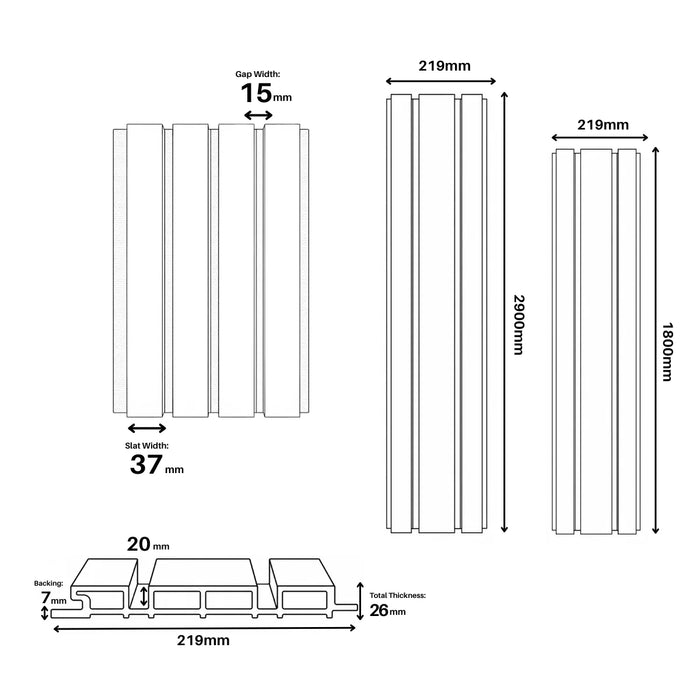 Composite Multi-Width Exterior outdoor Panels - Waterproof UV-Resistant 2900mm x 200mm