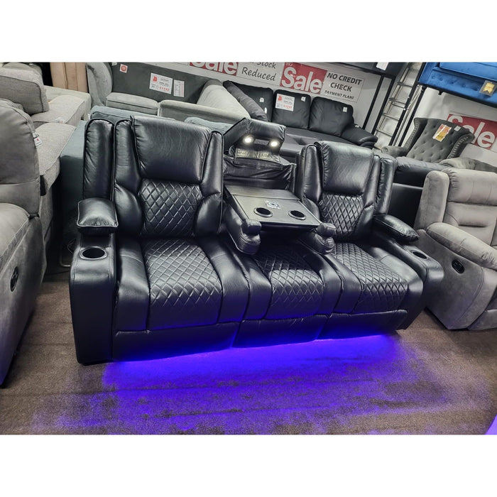 Bentley Black Faux Leather 3 seater & 2 seater Recliner Cinema Sofa Set