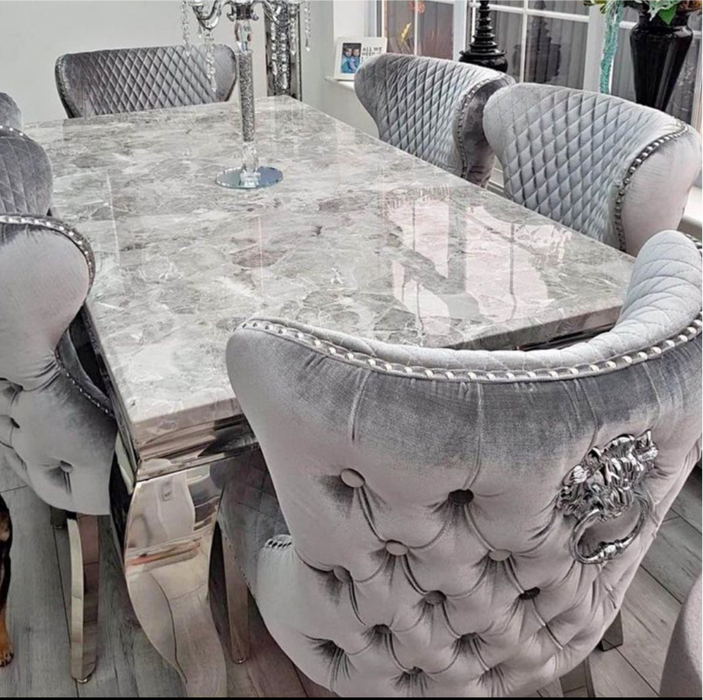 The Louis 2.0M Marble Dining set with Lewis Lion Knocker Dining Chairs