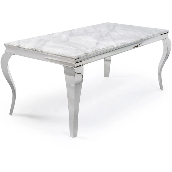 Louis Marble 1.8M Or 1.5M Dining Table with Leather Bentley Lion Knocker Chairs